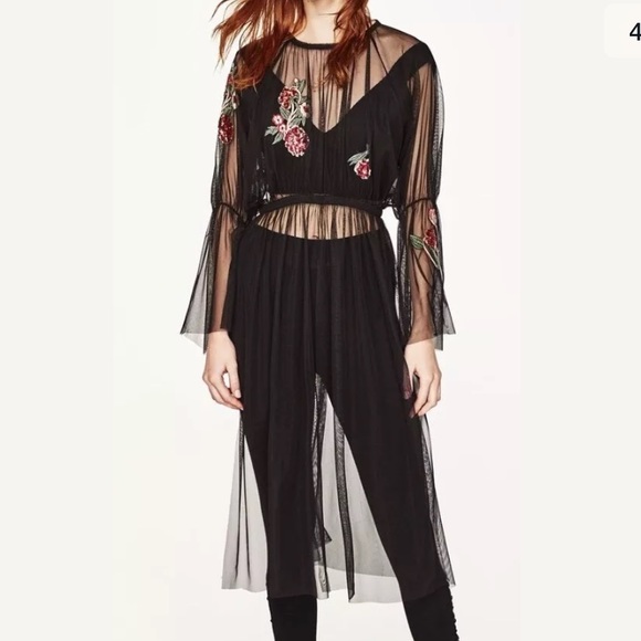 LAST size M NWT ZARA MIDI EMBROIDERED TULLE TUNIC DRESS - Picture 4 of 11